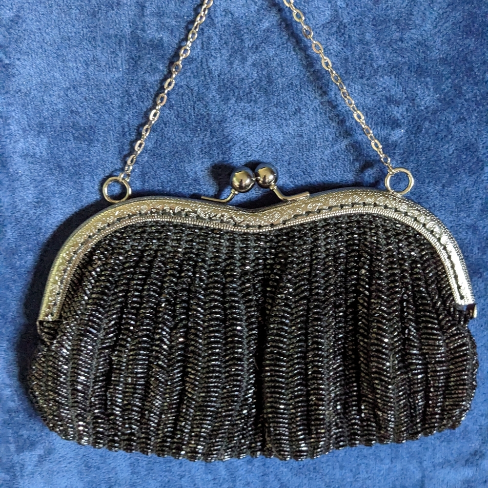 Victorian Style LITTLE BLACK PURSE Czek Crystal Faceted Beads HandMade Boutique